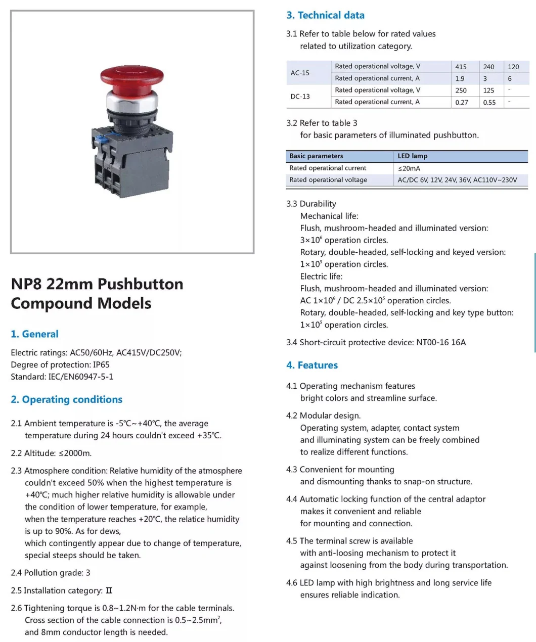 Chint Np8 Series Pushbutton Np8-11zs/14 Np8-20X/31 Np8-11bn/2 Np8-11bn/4 Np8-10bn/2 Np8-10bn/3 Np8-11X/212 Chnt IP65 Waterproof Outdoor Push Button Switch